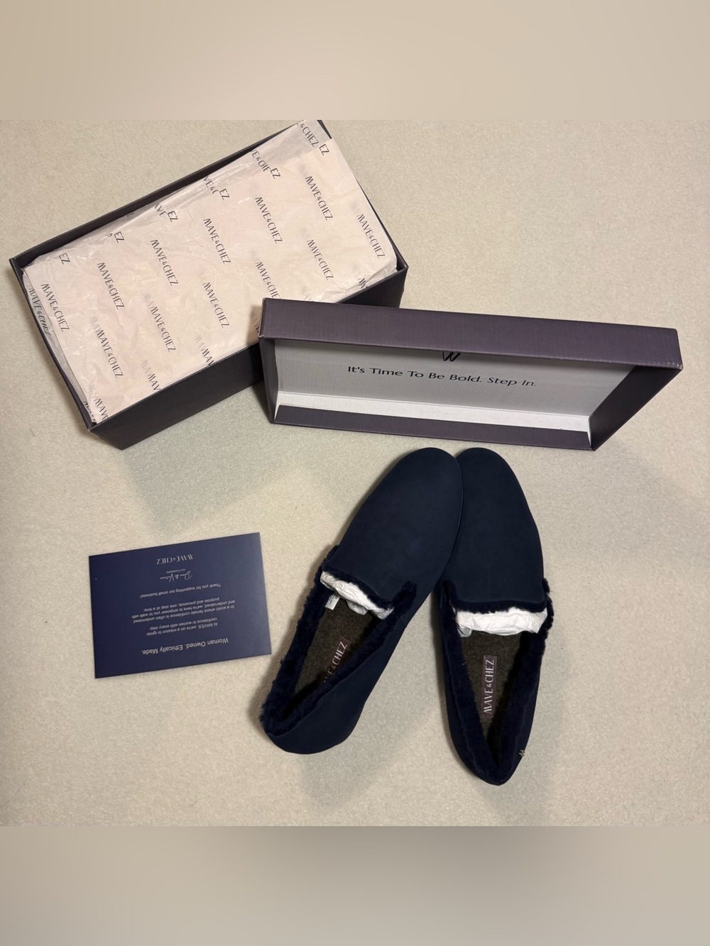 Mave & Chez - Maya - Navy Blue - Suede-Look Slippers